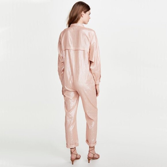 NWT Kondi pink & metallic thread cotton blend utility jumpsuit, XS - Picture 4 of 8